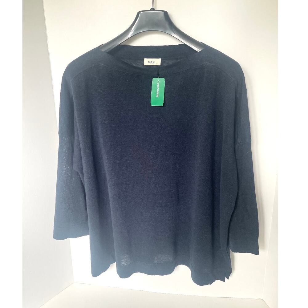 Naïf Linen Boat Neck Sweater Womens Large Blue Long Sleeve Relaxed Fit - Picture 2 of 12